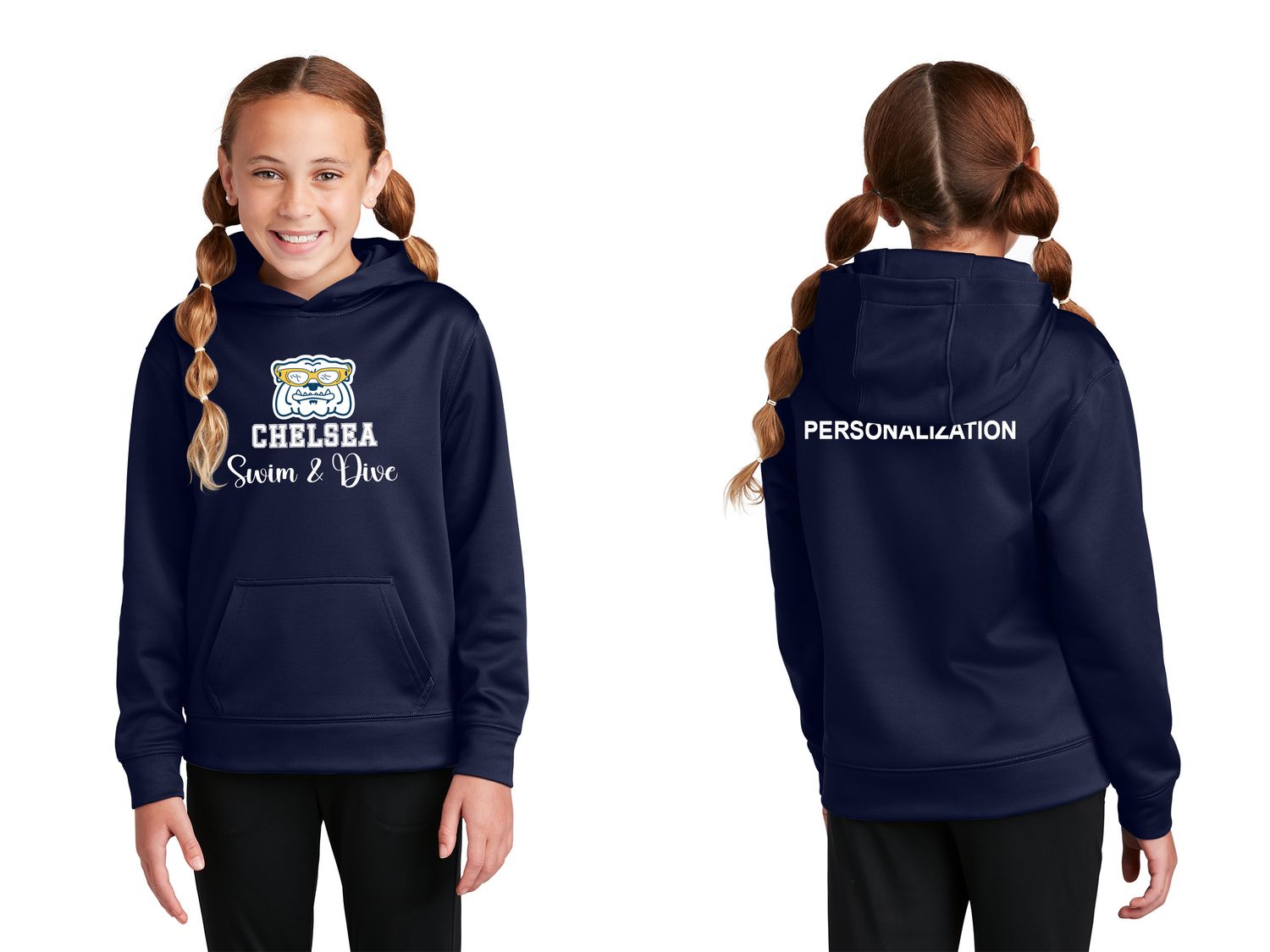 Youth Performance Fleece Hooded Pullover -Navy