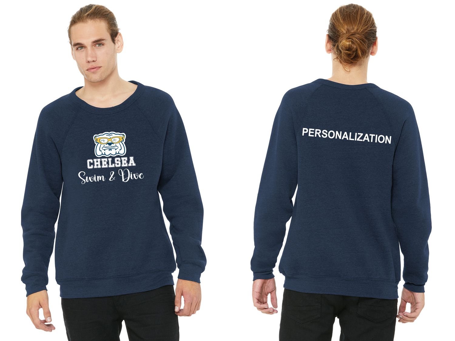 Unisex Sponge Fleece Crewneck Sweatshirt - Navy, White, Athletic Heather