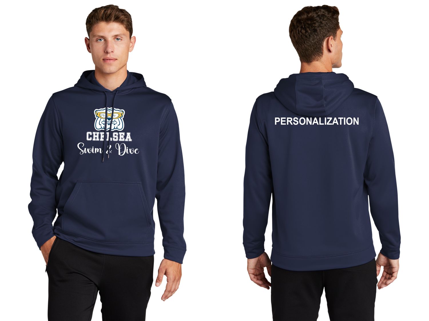 Adult Performance Pullover Hooded Sweatshirt -Navy, White