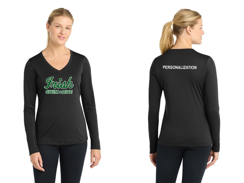 Ladies Long Sleeve Performance Shirt -Black, White, Forest Green