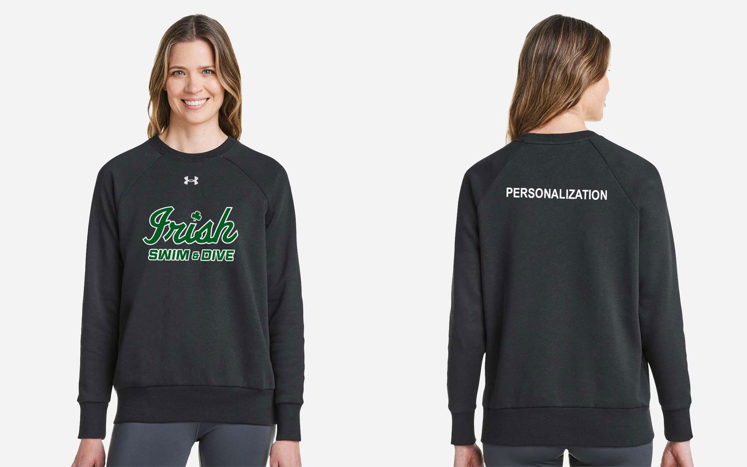 Under Armour Women's Rival Fleece Crewneck Sweatshirt (full front logo)- Black