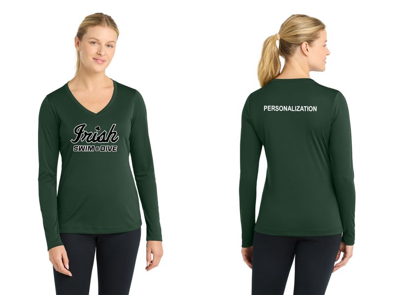Ladies Long Sleeve Performance Shirt -Black, White, Forest Green