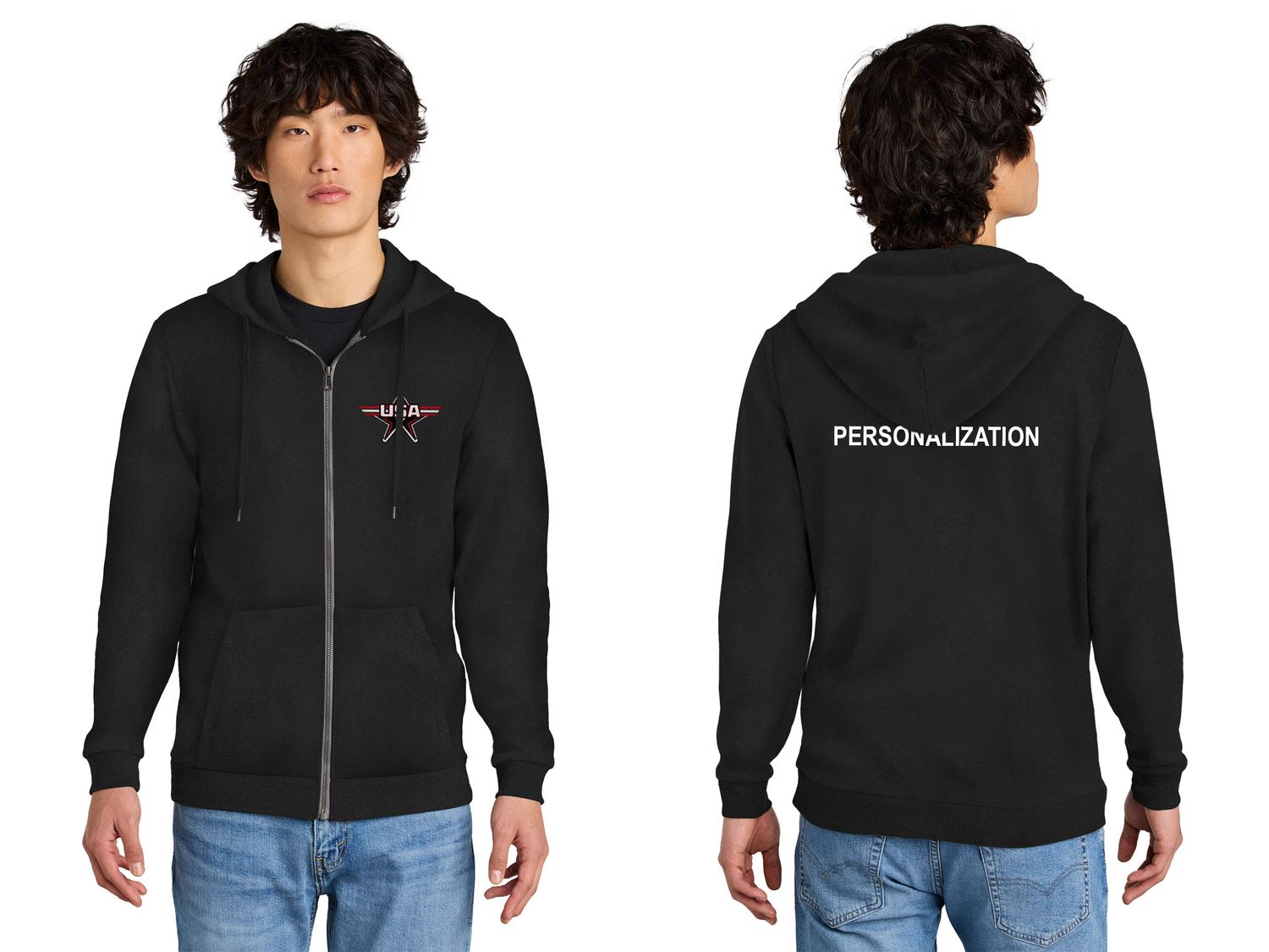 District Perfect Tri Fleece Full-Zip Hoodie- Black, Navy
