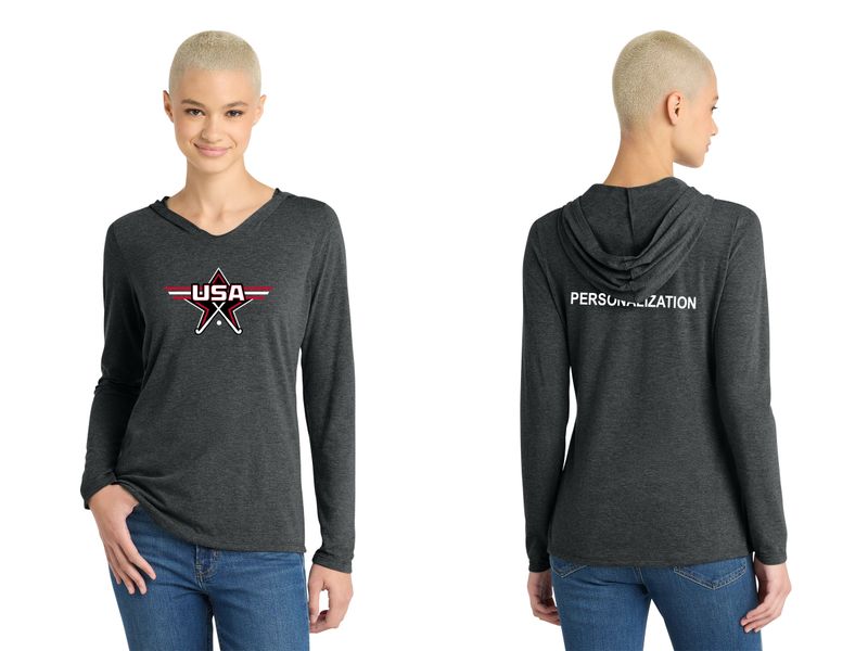 Women’s Perfect Tri Long Sleeve Hoodie- Black Frost, Navy Frost