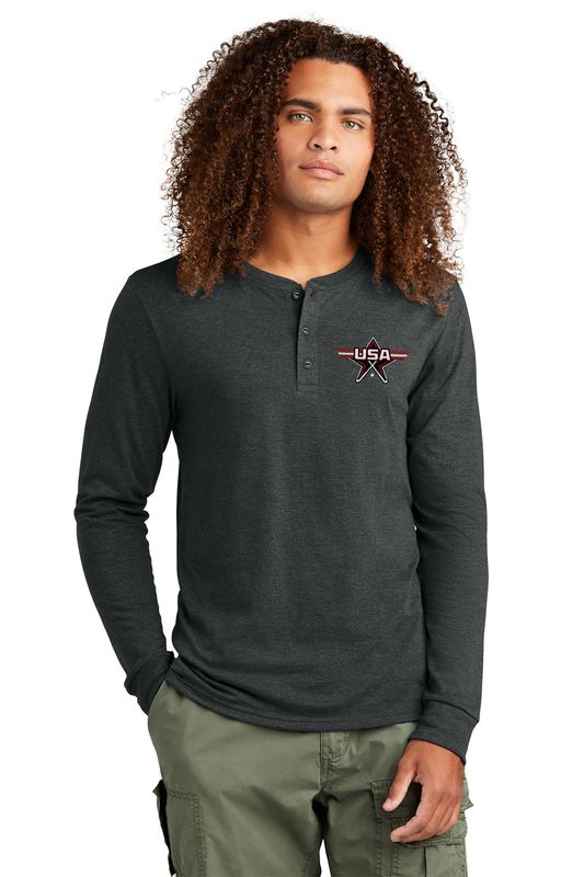 District Perfect Tri Long Sleeve Henley- Black, Navy Frost, Natural