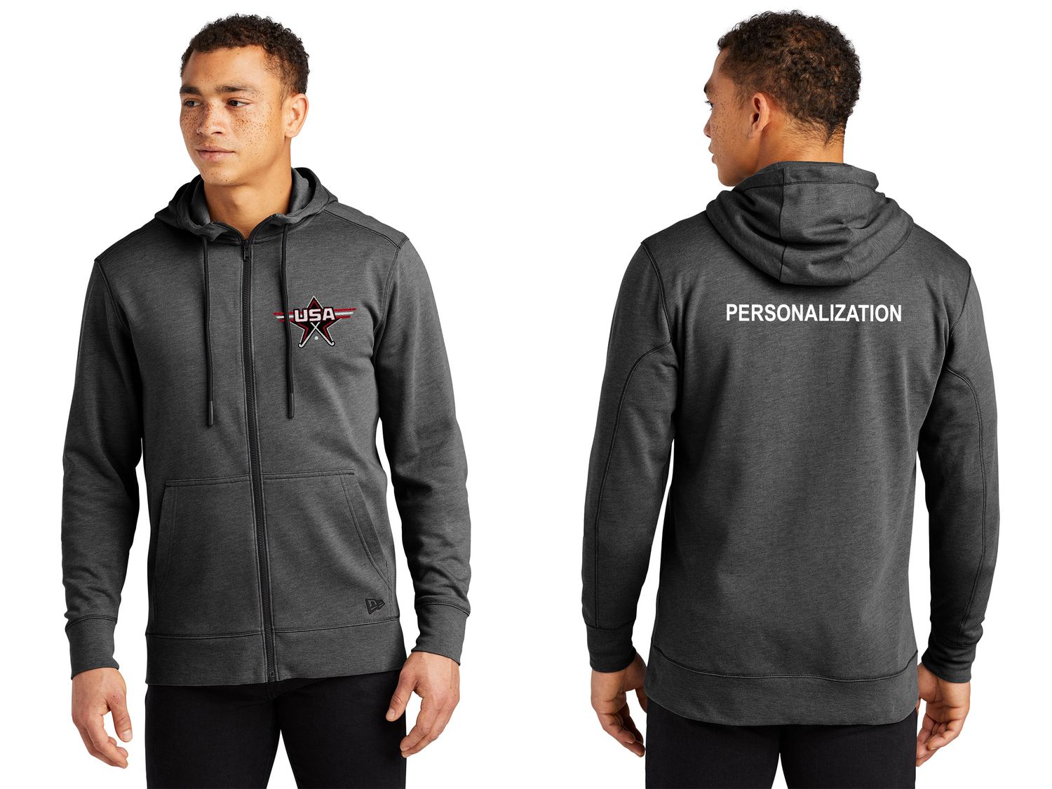 New Era Tri-Blend Fleece Full-Zip Hoodie- Black Heather, Navy Heather