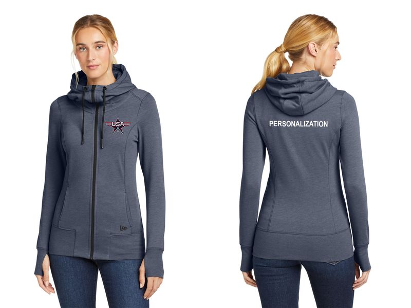New Era Women's Tri-Blend Fleece Full-Zip Hoodie- Black Heather, Navy Heather