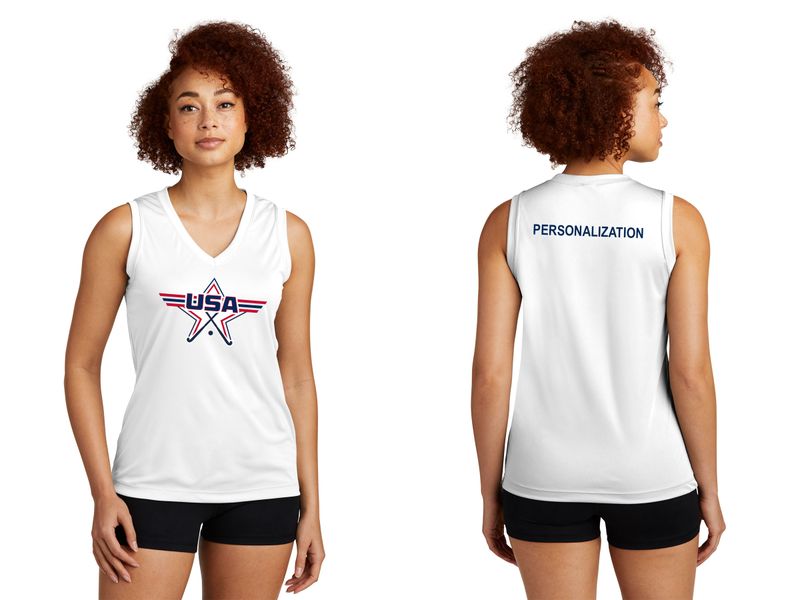Ladies Performance Sleeveless V-Neck Tee-White, Black