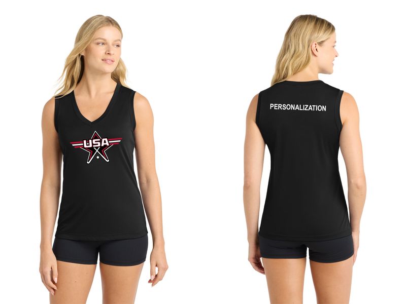 Ladies Performance Sleeveless V-Neck Tee-White, Black