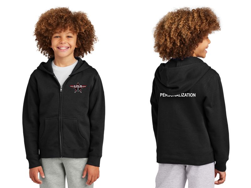 District Youth Fleece Full Zip Hood- Black, Navy