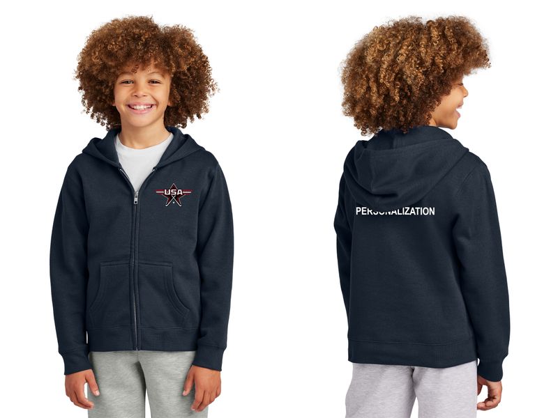District Youth Fleece Full Zip Hood- Black, Navy