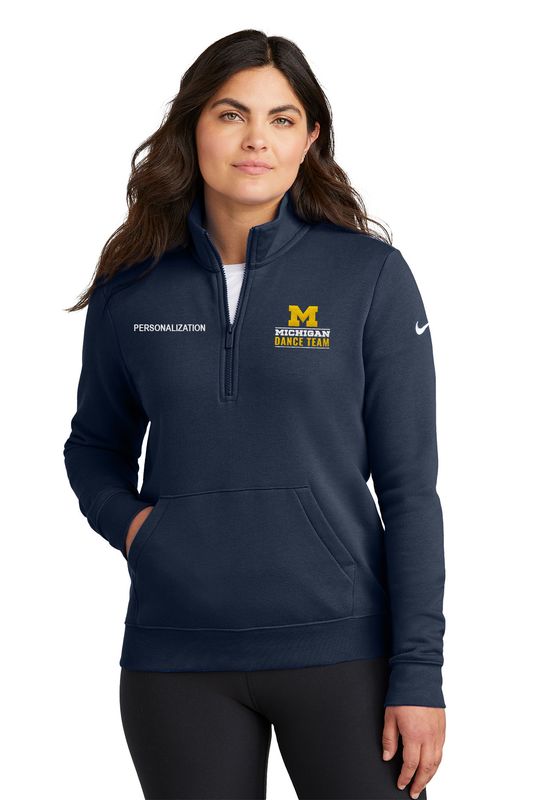 Nike Ladies Club Fleece Sleeve Swoosh 1/2-Zip- Navy
