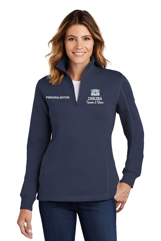 Ladies 1/4 Zip Sweatshirt- Navy, White, Athletic Heather