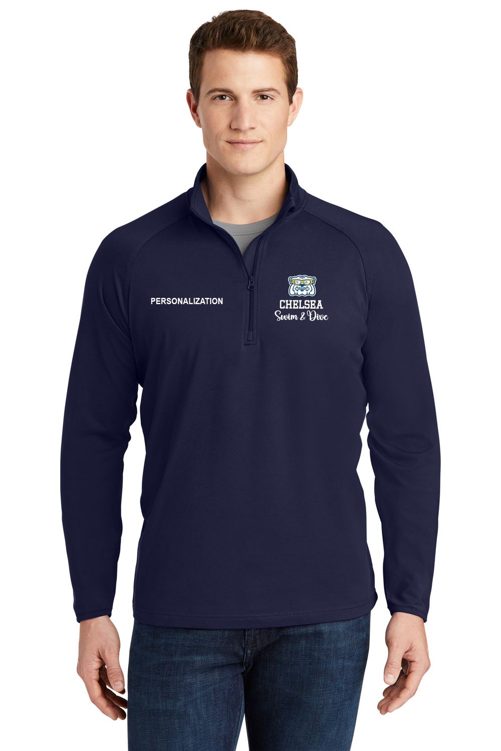 1/4 Zip Stretch Pullover: Navy, White