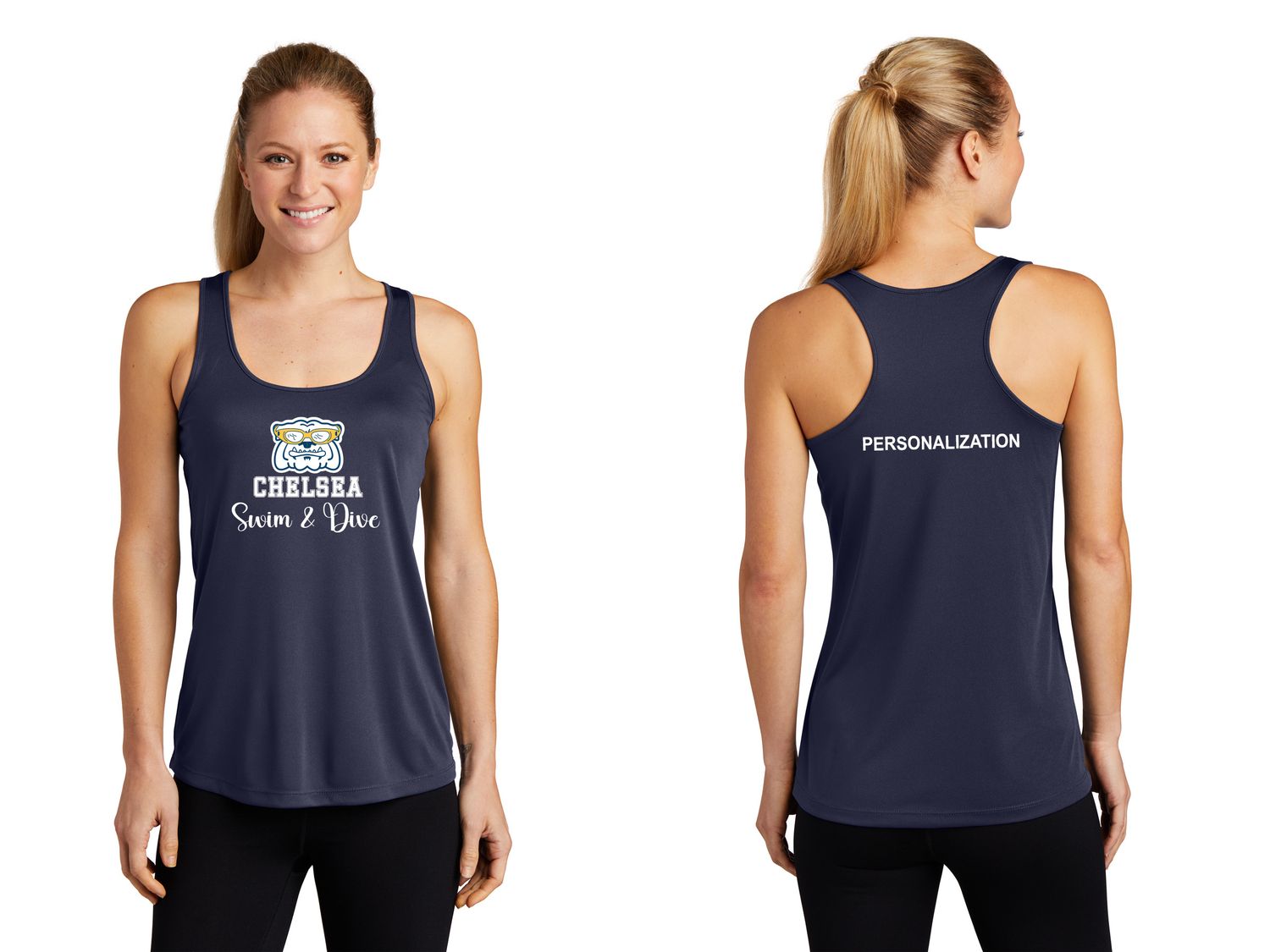 Ladies Sport-Tek Performance Racerback Tank- Navy, White