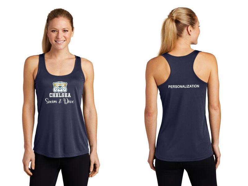 Ladies Sport-Tek Performance Racerback Tank- Navy, White