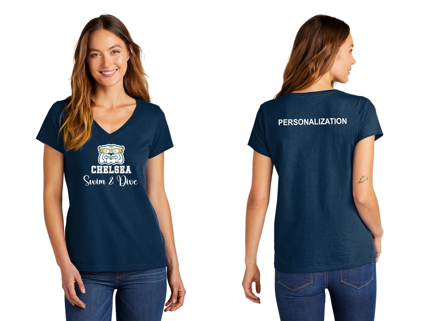 District Women's Concert Tee V Neck-Navy, Grey, White
