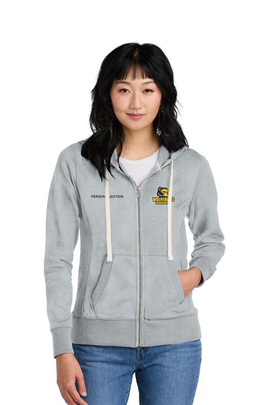 District Women's Re-Fleece Full-Zip Hoodie-Navy, Grey