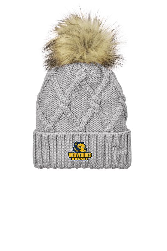 New Era Faux Fur Pom Beanie-Navy, Grey, White