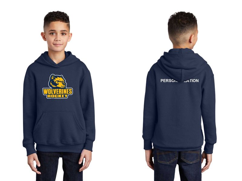 Youth Core Fleece Pullover Hooded Sweatshirt- Navy, White, Athletic Grey