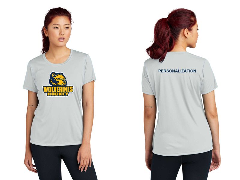 Ladies Performance Tee-Navy, Silver, White