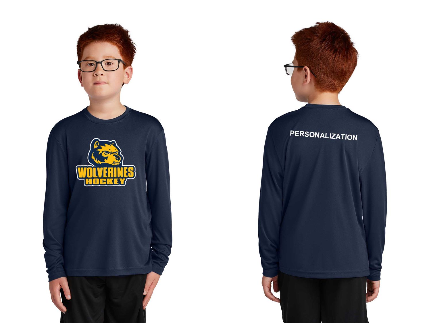 Youth Long Sleeve Performance Tee-Navy, Silver, White