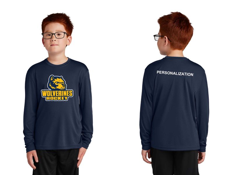 Youth Long Sleeve Performance Tee-Navy, Silver, White