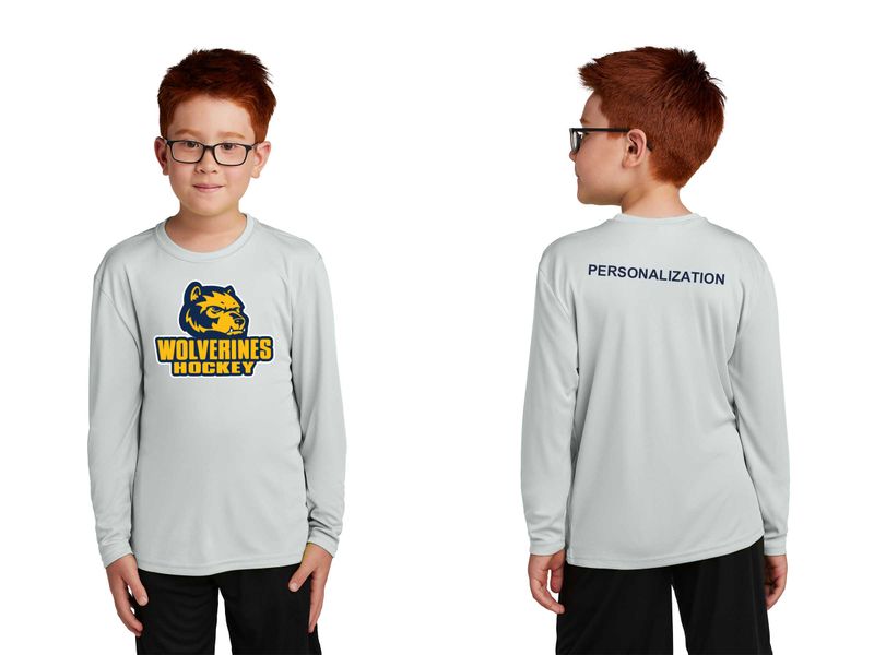 Youth Long Sleeve Performance Tee-Navy, Silver, White