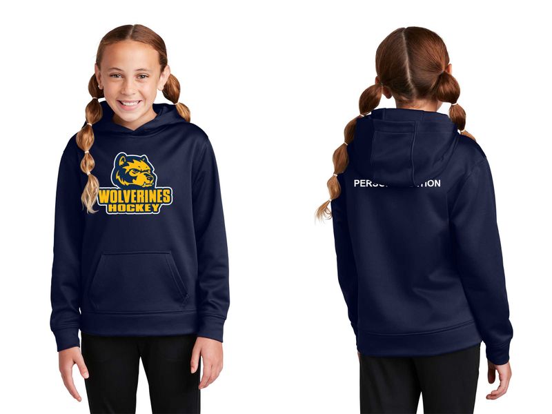 Youth Performance Fleece Hooded Pullover -Navy, Smoke