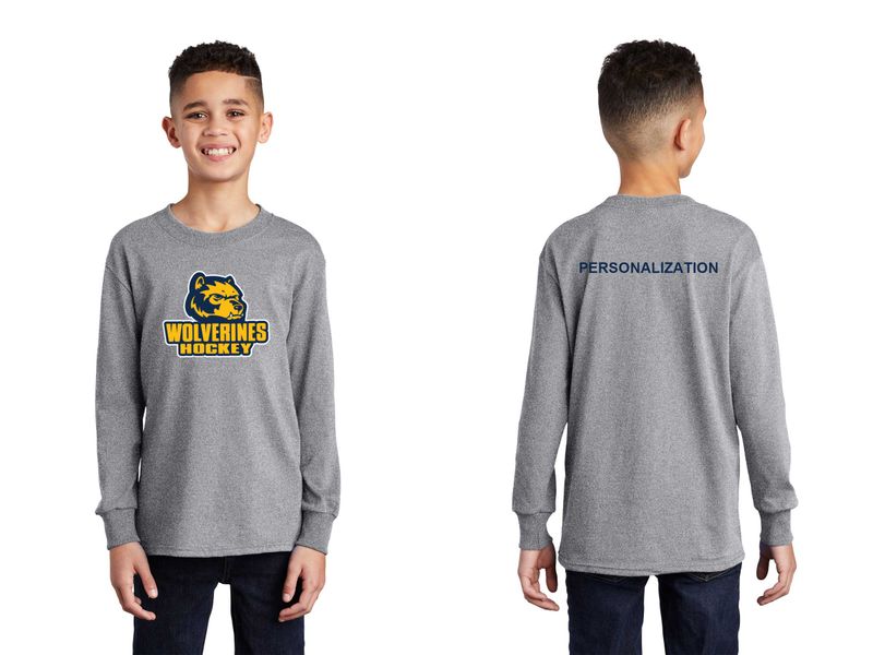 Youth Long Sleeve Core Cotton Tee-Navy, Grey, White