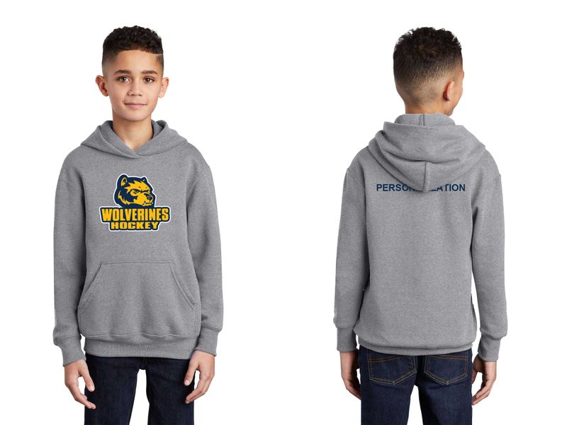 Youth Core Fleece Pullover Hooded Sweatshirt- Navy, White, Athletic Grey