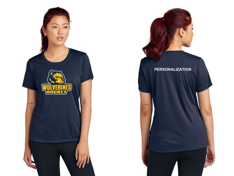 Ladies Performance Tee-Navy, Silver, White