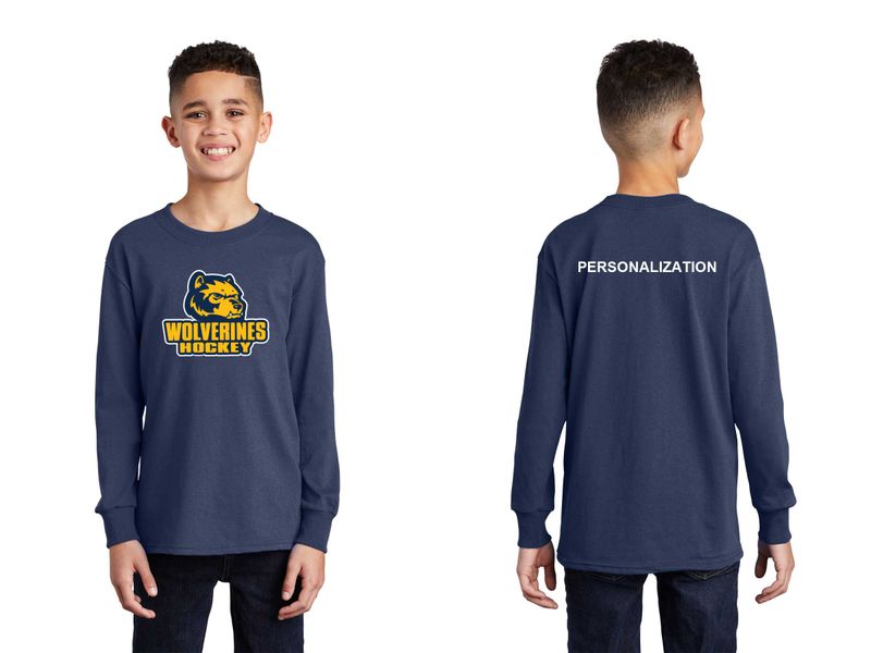 Youth Long Sleeve Core Cotton Tee-Navy, Grey, White