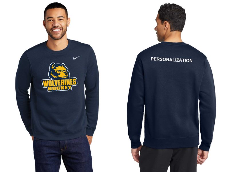 Nike Club Fleece Crew-Navy, White, Grey Heather