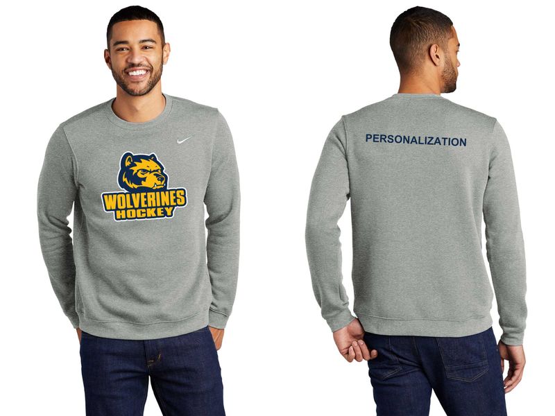 Nike Club Fleece Crew-Navy, White, Grey Heather