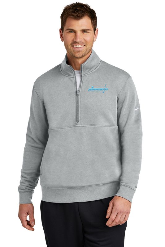 Nike Club Fleece Sleeve Swoosh 1/2-Zip- Dark Grey Heather, Black, White
