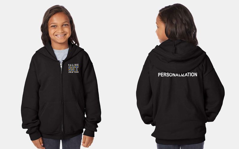 NEW Youth EcoSmart Full-Zip Hooded Sweatshirt- Black, Light Steel