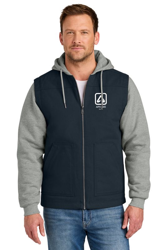 CornerStone® Duck Fleece Full-Zip Hooded Jacket - Navy/Heather Grey