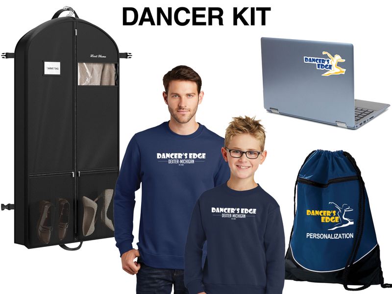 Dancer's Edge Dancer Kit: Includes Hooded Sweatshirt (Youth sizes available), Drawstring Backpack, Garment Bag, Decal