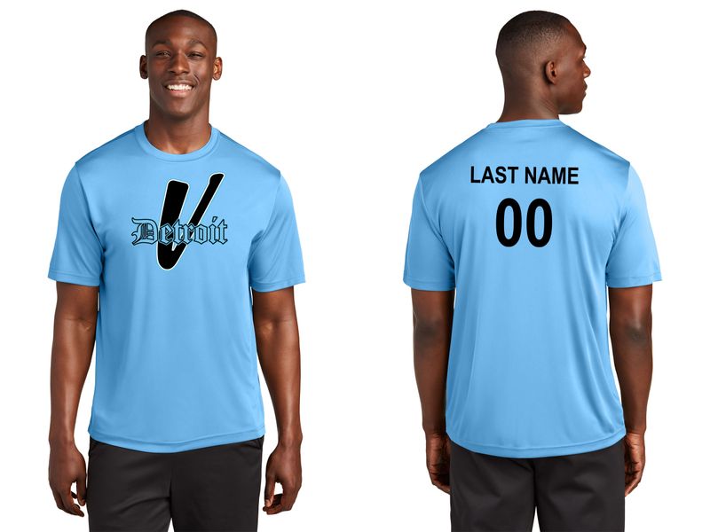 Adult Short Sleeve Performance Tee- Carolina Blue, Black, White
