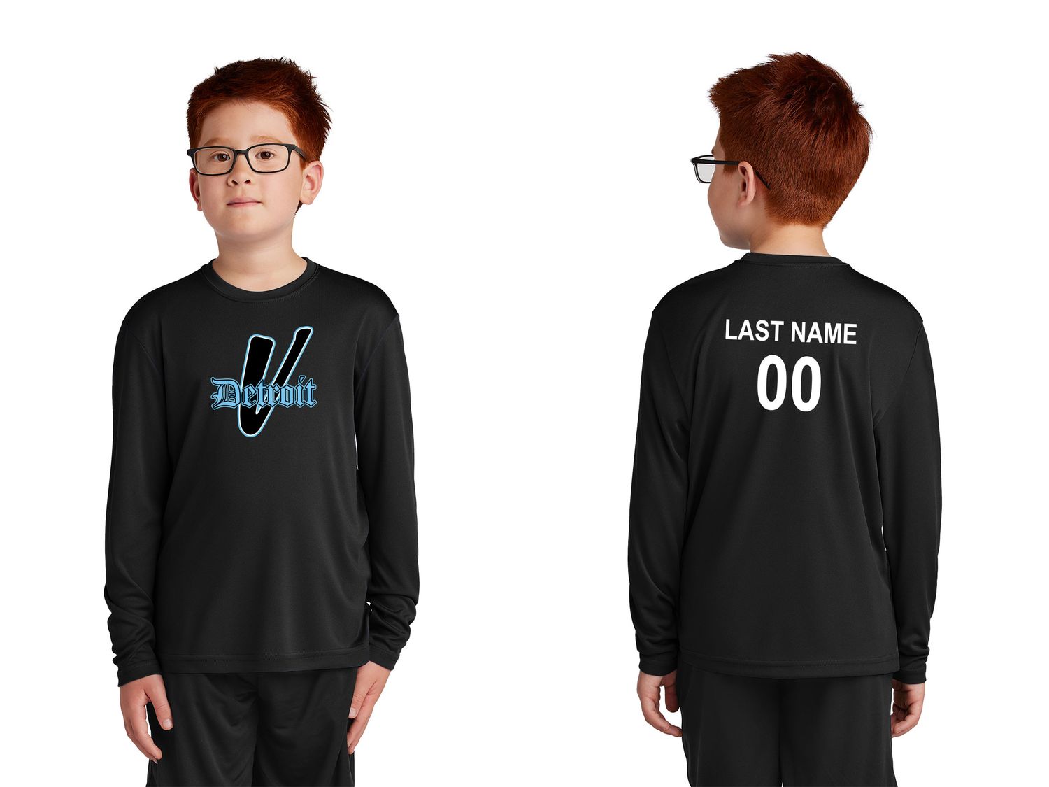 Youth Long Sleeve Performance Tee- Black, White, Carolina Blue, Grey Concrete Heather