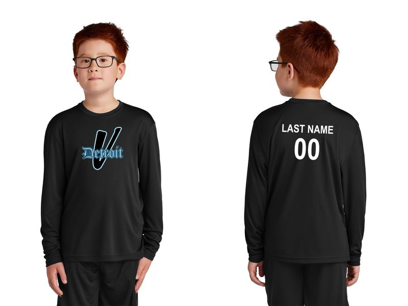 Youth Long Sleeve Performance Tee- Black, White, Carolina Blue, Grey Concrete Heather