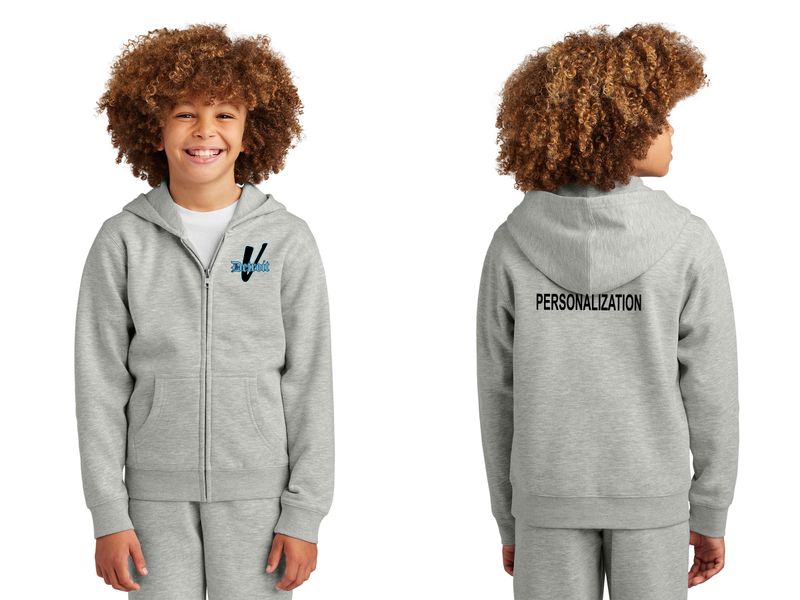 District Youth Fleece Full Zip Hood- Light Grey, Black