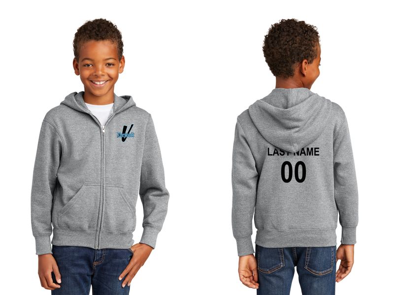 Youth Fleece Full-Zip Hooded Sweatshirt- Athletic Heather, Carolina Blue, Jet Black, White