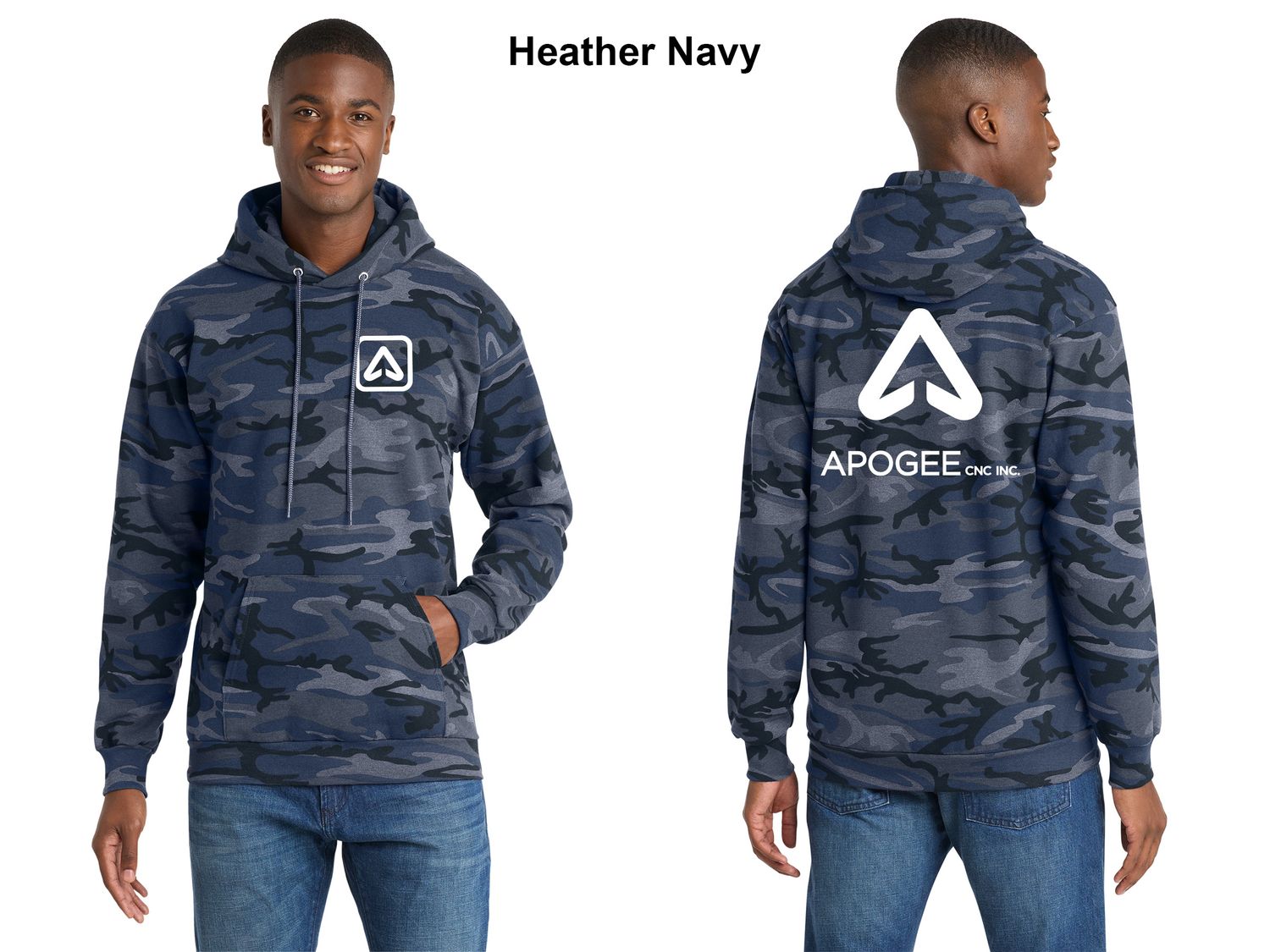 Port & Co™ Core Fleece Camo Pullover Hooded Sweatshirt - Heather Navy, Winter, Woodland Blue