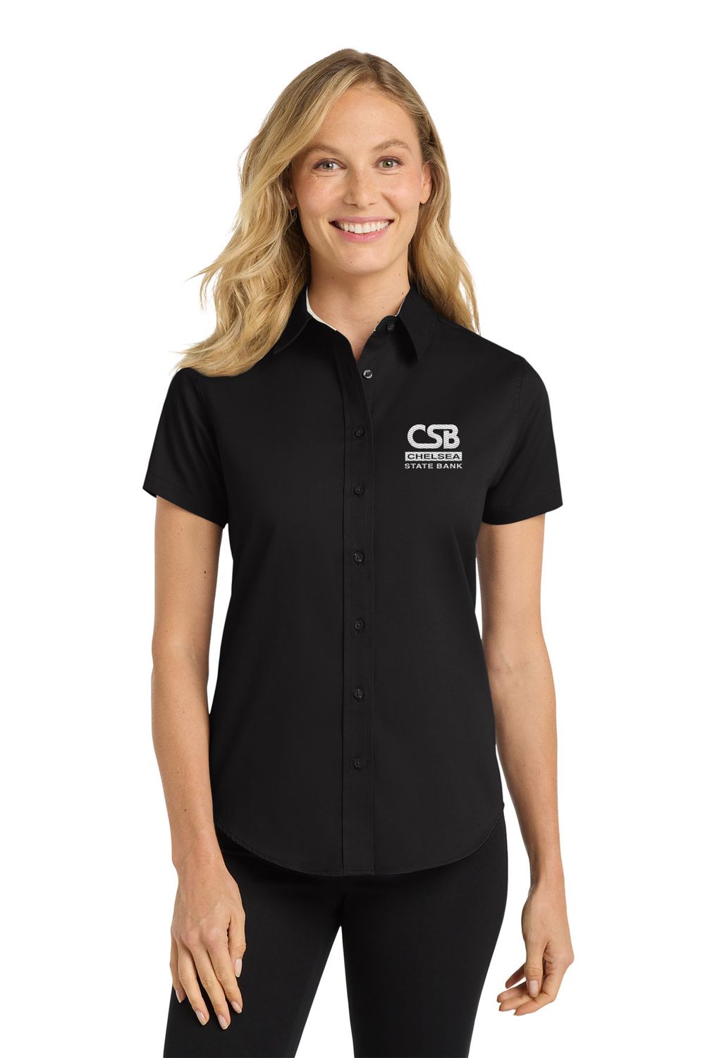 Ladies Short Sleeve Easy Care Button Up - Black, Royal, Steel Grey Ladies Short Sleeve Easy Care Button Up - Black, Royal, Steel Grey