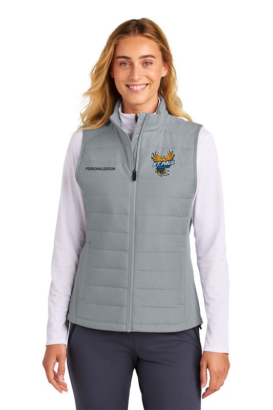 Sport-Tek Women’s Teknical Hybrid Vest- Navy, Silver