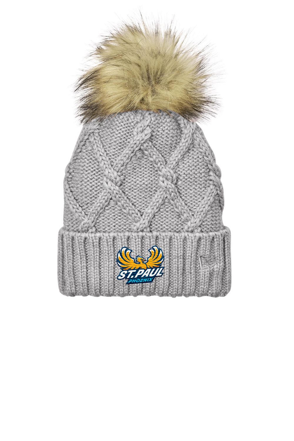 New Era Faux Fur Pom Beanie- Navy, Grey