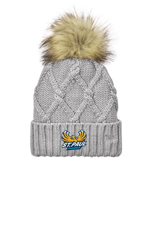 New Era Faux Fur Pom Beanie- Navy, Grey