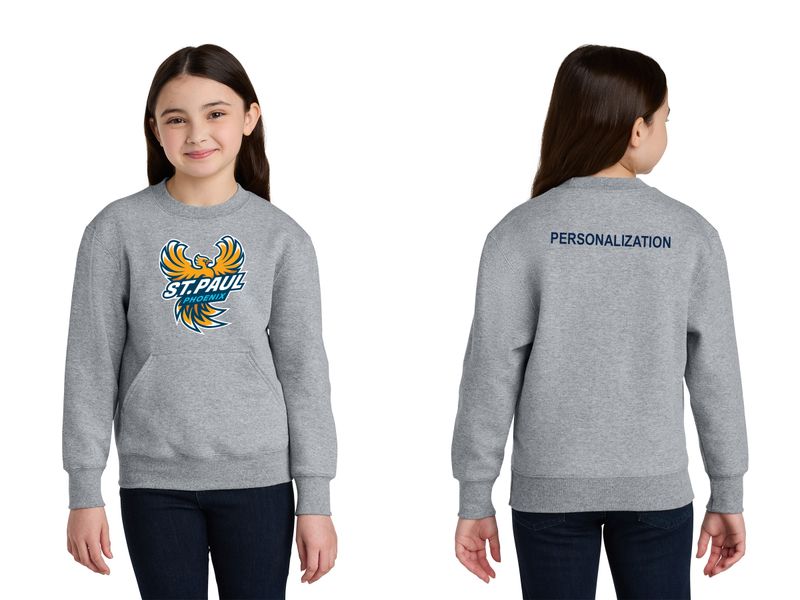 Port & Co Youth Core Fleece Crewneck Pocket Sweatshirt- Navy, Grey